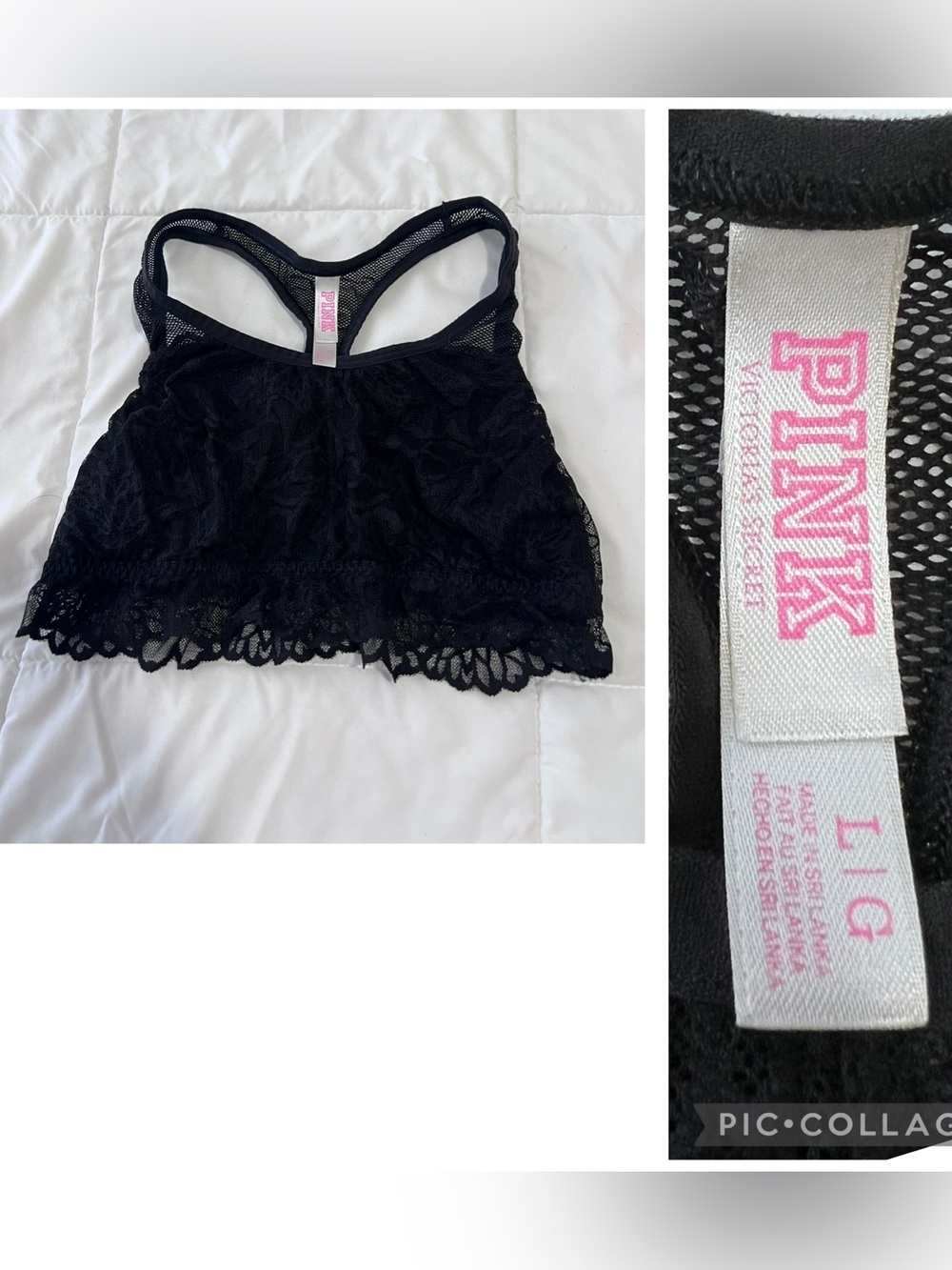 PINK Victoria's Secret Women’s Black Lace Bralette Racerback size L